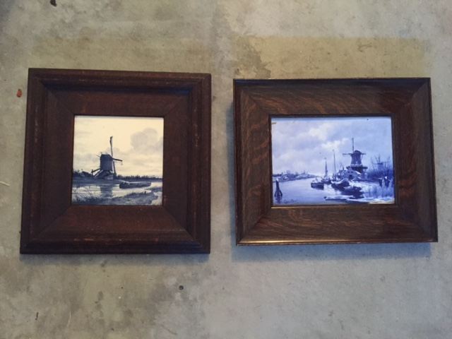 Pair of Vintage Delft Holland Blue & White Tile Signed Paintings [Photo 1]