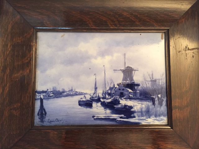 Pair of Vintage Delft Holland Blue & White Tile Signed Paintings [Photo 7]