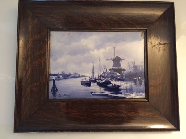 Pair of Vintage Delft Holland Blue & White Tile Signed Paintings [Photo 5]