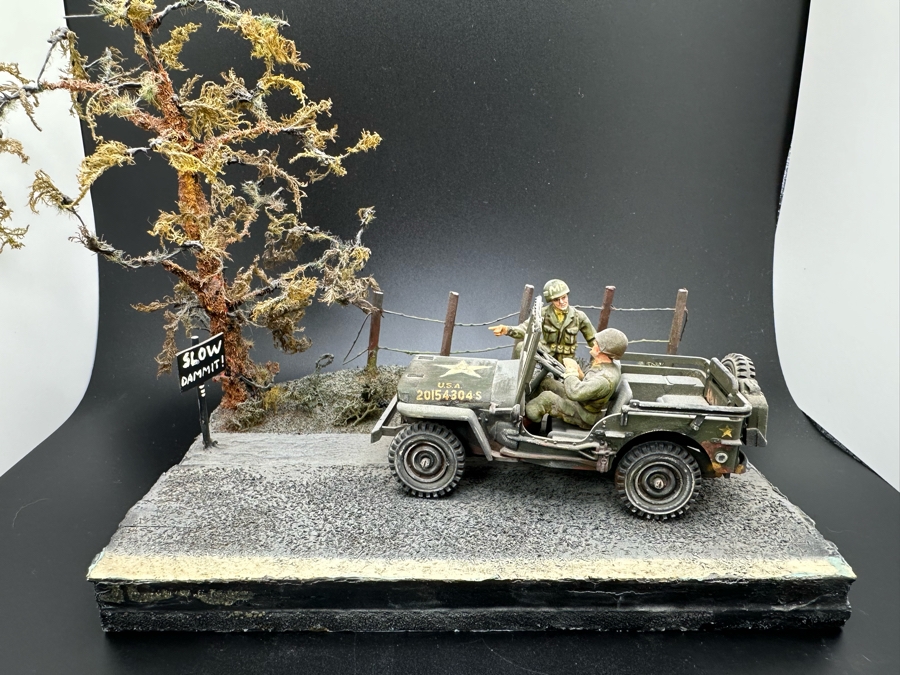 Hand Painted Plastic Miniature Military Figurines Toy Soldiers U.S. Army Jeep MP By Dr. David D. Michaels 7W X 5D X 6H