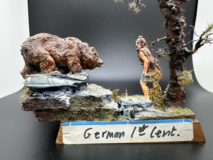 Hand Painted Plastic Miniature Figurines German 1st Century Man Versus Grizzly Bear Scene By Dr. David D. Michaels 5W X 3D X 6.5H [Photo 9]