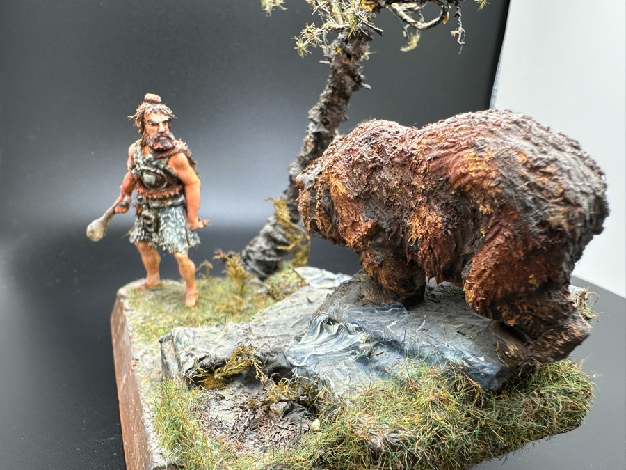Hand Painted Plastic Miniature Figurines German 1st Century Man Versus Grizzly Bear Scene By Dr. David D. Michaels 5W X 3D X 6.5H [Photo 8]