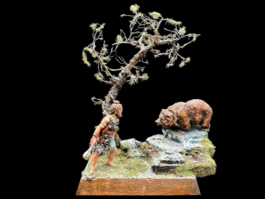 Hand Painted Plastic Miniature Figurines German 1st Century Man Versus Grizzly Bear Scene By Dr. David D. Michaels 5W X 3D X 6.5H [Photo 17]