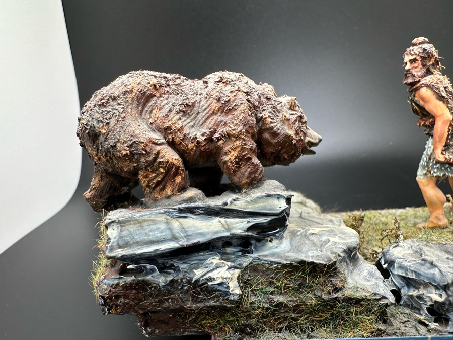 Hand Painted Plastic Miniature Figurines German 1st Century Man Versus Grizzly Bear Scene By Dr. David D. Michaels 5W X 3D X 6.5H [Photo 11]