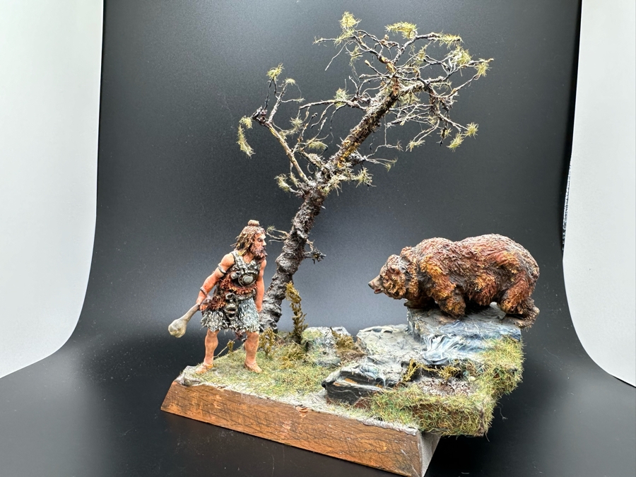 Hand Painted Plastic Miniature Figurines German 1st Century Man Versus Grizzly Bear Scene By Dr. David D. Michaels 5W X 3D X 6.5H [Photo 3]