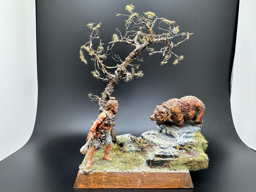 Hand Painted Plastic Miniature Figurines German 1st Century Man Versus Grizzly Bear Scene By Dr. David D. Michaels 5W X 3D X 6.5H [Photo 2]