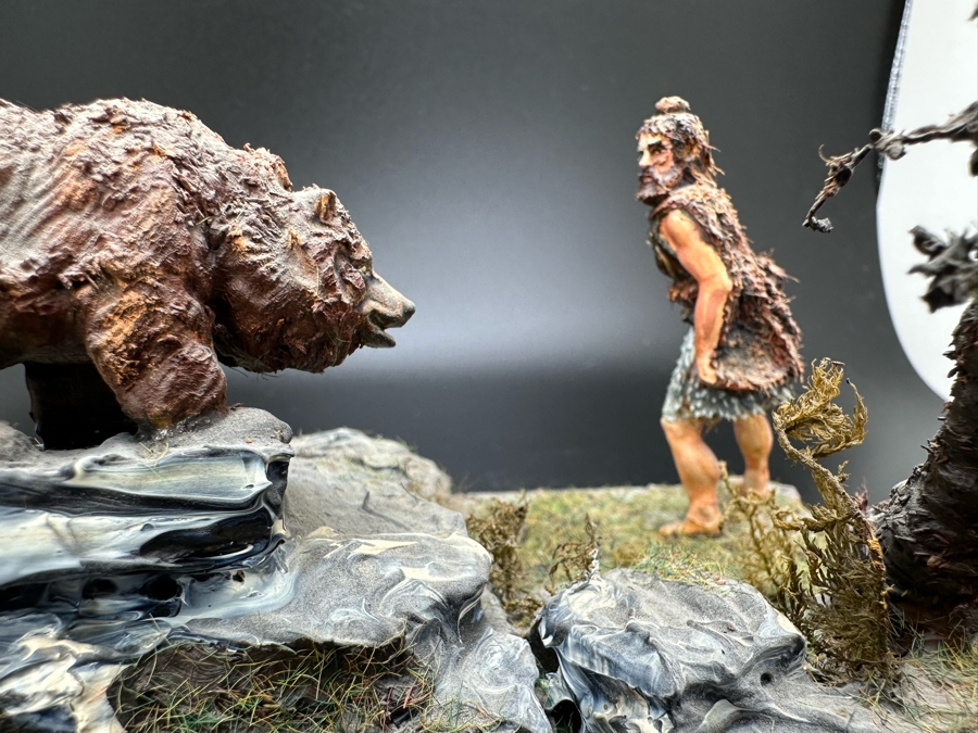 Hand Painted Plastic Miniature Figurines German 1st Century Man Versus Grizzly Bear Scene By Dr. David D. Michaels 5W X 3D X 6.5H [Photo 12]