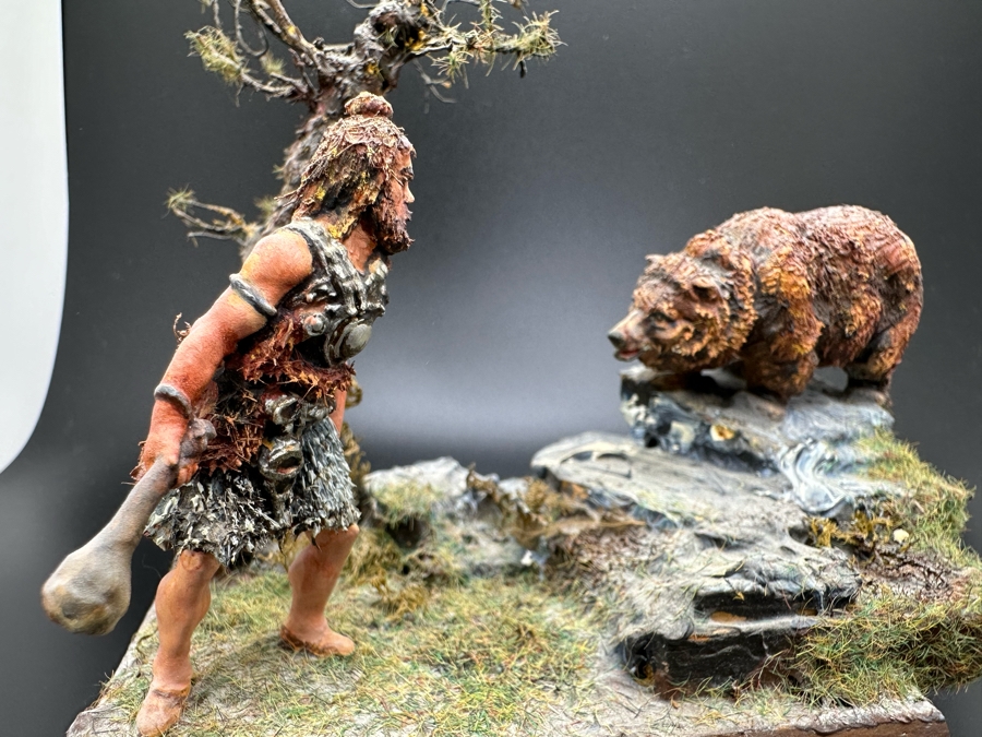 Hand Painted Plastic Miniature Figurines German 1st Century Man Versus Grizzly Bear Scene By Dr. David D. Michaels 5W X 3D X 6.5H [Photo 7]