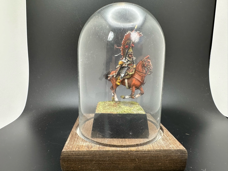 Hand Painted Historex Plastic Miniature Military Figurine Toy Soldier On Horse By Dr. David D. Michaels 1.5W X 1.5D X 3.5H With Glass Dome [Photo 2]