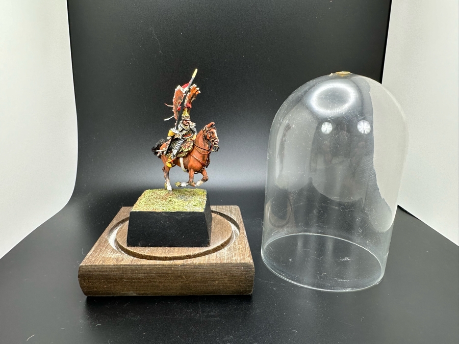 Hand Painted Historex Plastic Miniature Military Figurine Toy Soldier On Horse By Dr. David D. Michaels 1.5W X 1.5D X 3.5H With Glass Dome [Photo 3]