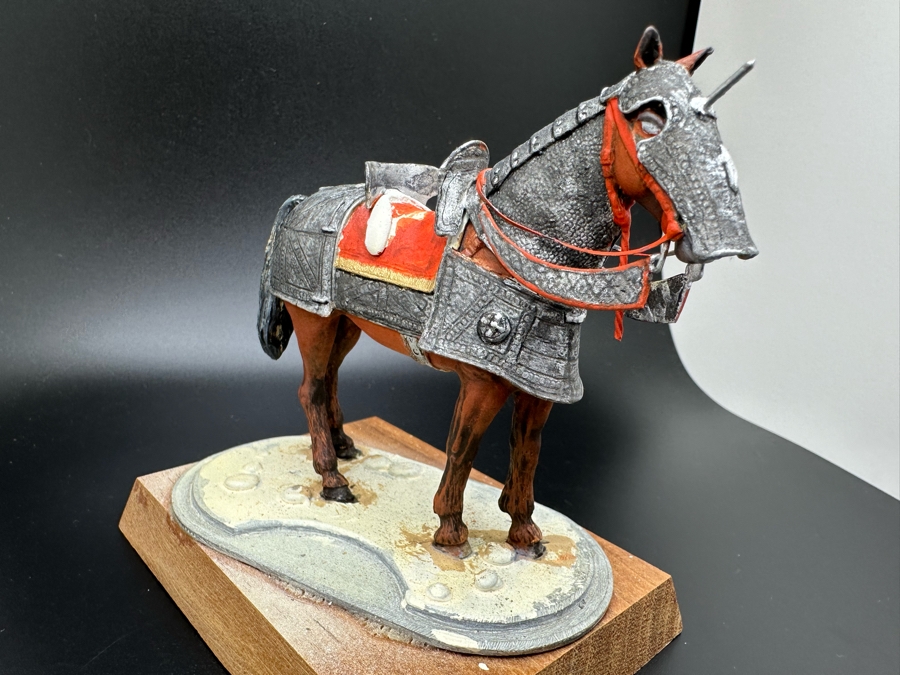 Hand Painted Metal Tin Miniature Military Figurine Medieval Toy Horse With Armor By Dr. David D. Michaels 4W X 3D X 4H [Photo 3]