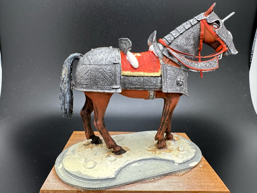 Hand Painted Metal Tin Miniature Military Figurine Medieval Toy Horse With Armor By Dr. David D. Michaels 4W X 3D X 4H [Photo 2]