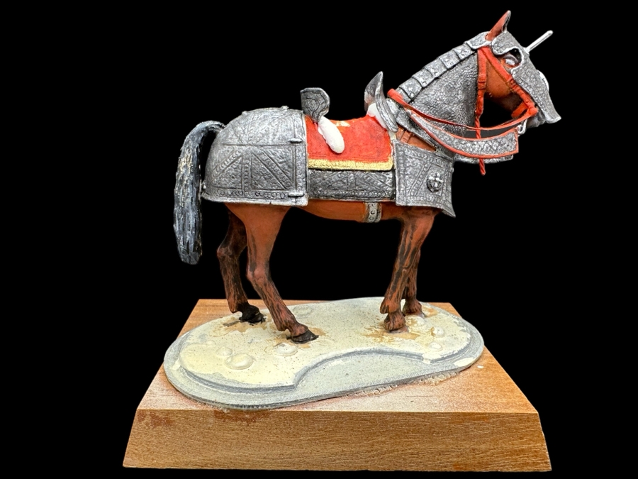 Hand Painted Metal Tin Miniature Military Figurine Medieval Toy Horse With Armor By Dr. David D. Michaels 4W X 3D X 4H [Photo 1]