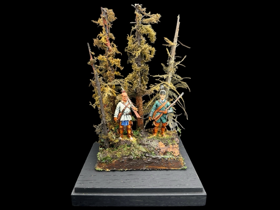 Hand Painted Metal Tin Miniature Military Figurines Toy Soldiers By Dr. David D. Michaels With Wooden Stand And Acrylic Cover 5W X 8H [Photo 1]