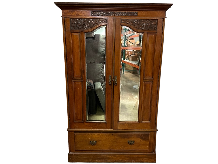 Antique Carved Wooden Armoire Cabinet 51W X 20D X 79H (NOTE: PICK UP IN NEWPORT BEACH BY APPOINTMENT) [Photo 1]