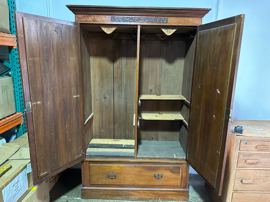 Antique Carved Wooden Armoire Cabinet 51W X 20D X 79H (NOTE: PICK UP IN NEWPORT BEACH BY APPOINTMENT) [Photo 8]