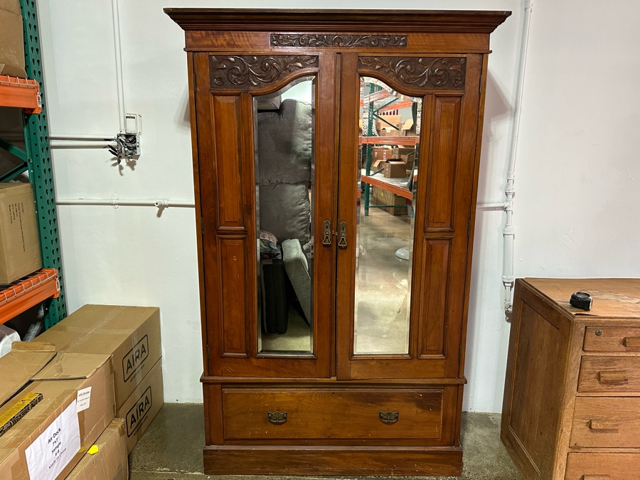 Antique Carved Wooden Armoire Cabinet 51W X 20D X 79H (NOTE: PICK UP IN NEWPORT BEACH BY APPOINTMENT) [Photo 3]