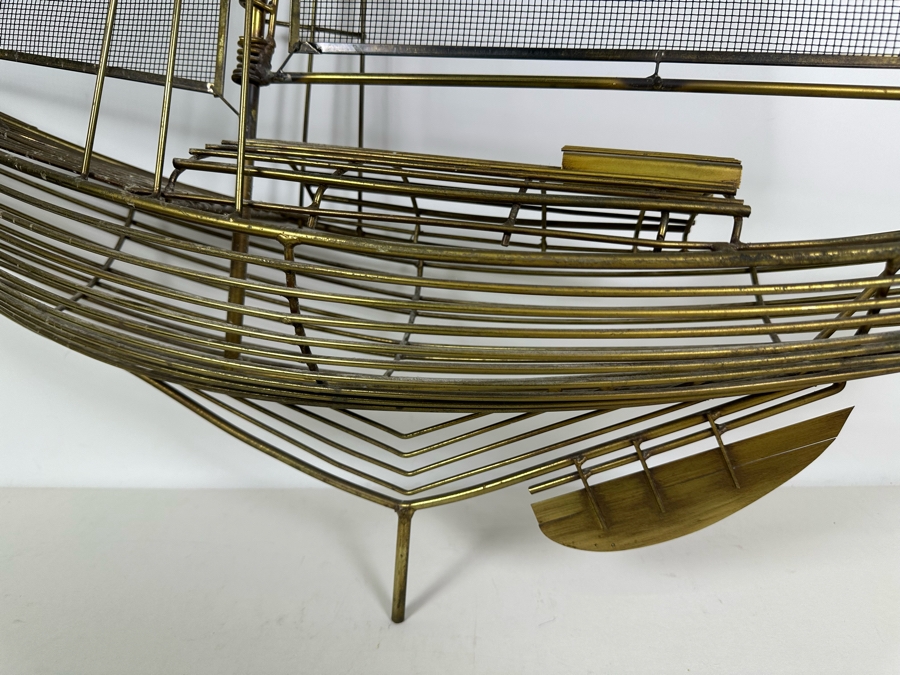 Vintage 1980 Curtis Jere Signed Brass Metal Sailing Ship Boat Wall Sculpture 40W X 9D X 46H [Photo 6]