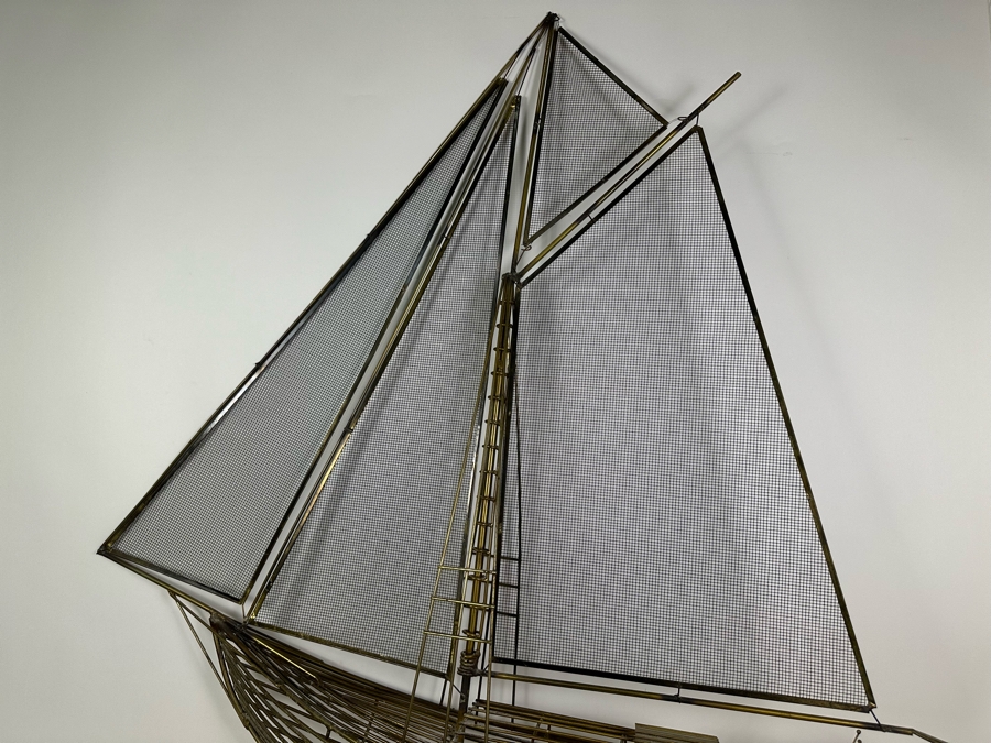 Vintage 1980 Curtis Jere Signed Brass Metal Sailing Ship Boat Wall Sculpture 40W X 9D X 46H [Photo 7]