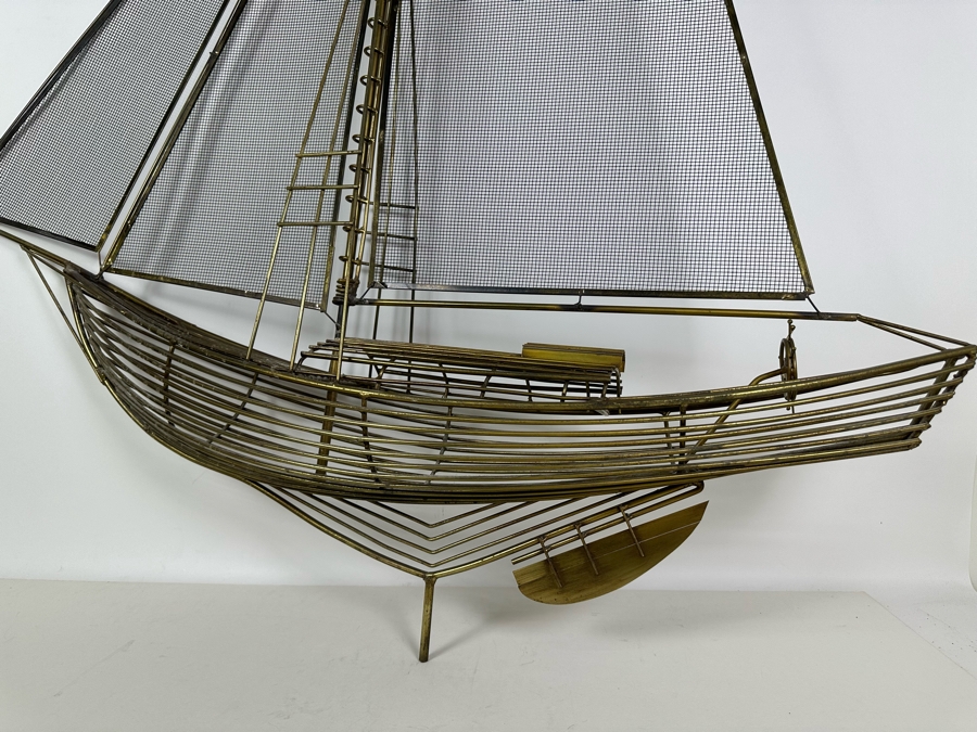 Vintage 1980 Curtis Jere Signed Brass Metal Sailing Ship Boat Wall Sculpture 40W X 9D X 46H [Photo 5]