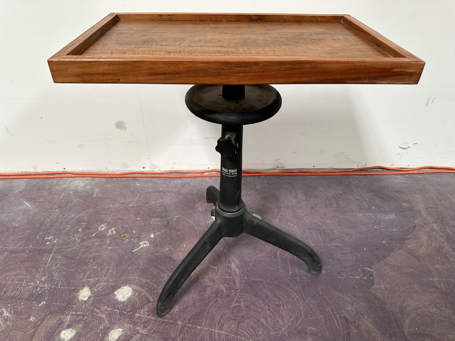 Vintage Eye Doctors Optometrist's Adjustable Table Walnut Wood Top With Heavy Cast Iron Base On Casters By Haag-Streit Liebefeld-Bern Made In Switzerland 22W X 14D X 29H [Photo 4]