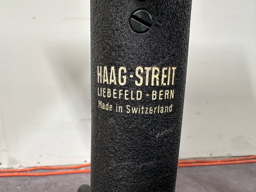 Vintage Eye Doctors Optometrist's Adjustable Table Walnut Wood Top With Heavy Cast Iron Base On Casters By Haag-Streit Liebefeld-Bern Made In Switzerland 22W X 14D X 29H [Photo 7]