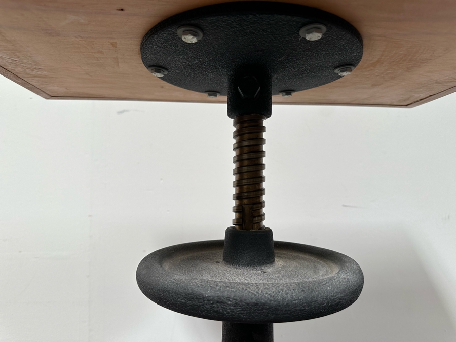 Vintage Eye Doctors Optometrist's Adjustable Table Walnut Wood Top With Heavy Cast Iron Base On Casters By Haag-Streit Liebefeld-Bern Made In Switzerland 22W X 14D X 29H [Photo 10]