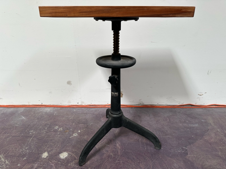 Vintage Eye Doctors Optometrist's Adjustable Table Walnut Wood Top With Heavy Cast Iron Base On Casters By Haag-Streit Liebefeld-Bern Made In Switzerland 22W X 14D X 29H [Photo 9]