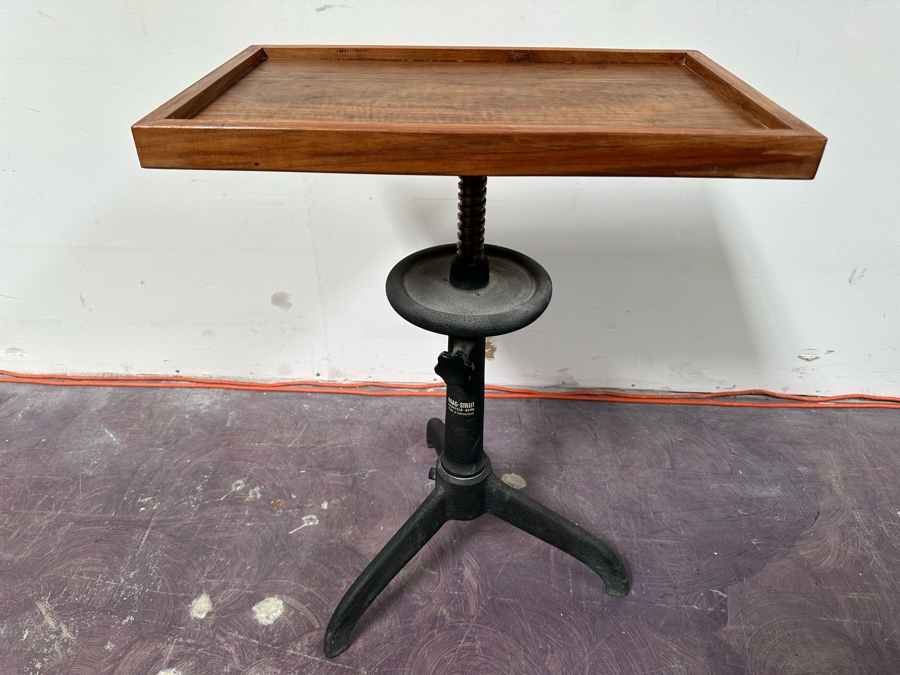 Vintage Eye Doctors Optometrist's Adjustable Table Walnut Wood Top With Heavy Cast Iron Base On Casters By Haag-Streit Liebefeld-Bern Made In Switzerland 22W X 14D X 29H [Photo 13]