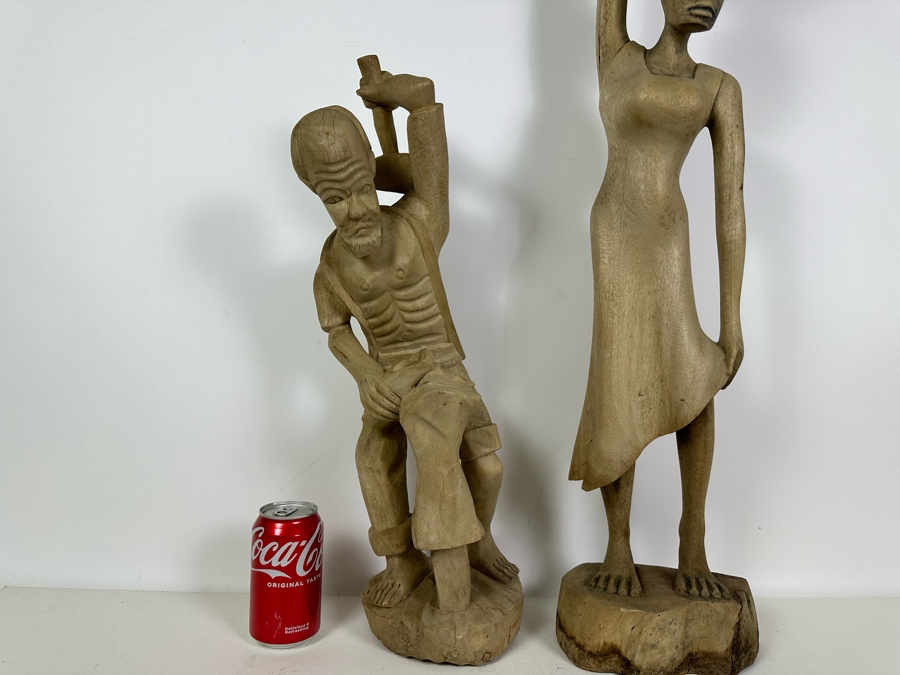 Pair Of Vintage Carved Wooden African Sculptures 24H & 36H [Photo 3]