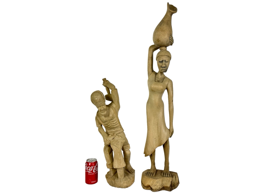 Pair Of Vintage Carved Wooden African Sculptures 24H & 36H [Photo 1]