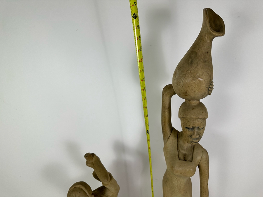 Pair Of Vintage Carved Wooden African Sculptures 24H & 36H [Photo 12]