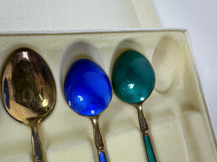David-Andersen Norway Sterling Silver Enamel Spoons With Original Boxes 130.4g [Photo 15]