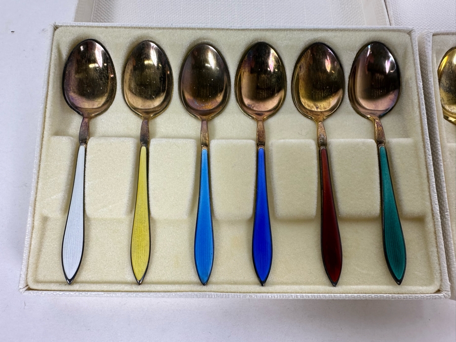 David-Andersen Norway Sterling Silver Enamel Spoons With Original Boxes 130.4g [Photo 5]
