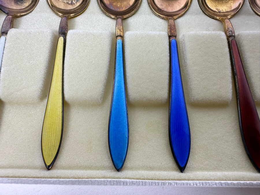 David-Andersen Norway Sterling Silver Enamel Spoons With Original Boxes 130.4g [Photo 6]