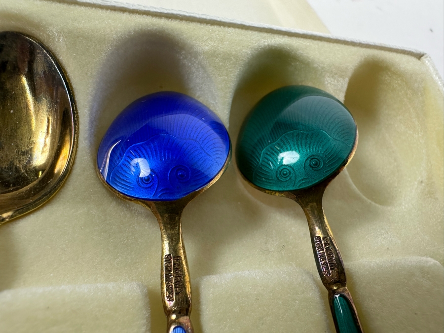 David-Andersen Norway Sterling Silver Enamel Spoons With Original Boxes 130.4g [Photo 14]