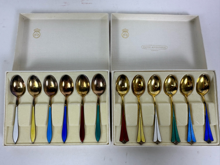 David-Andersen Norway Sterling Silver Enamel Spoons With Original Boxes 130.4g [Photo 2]