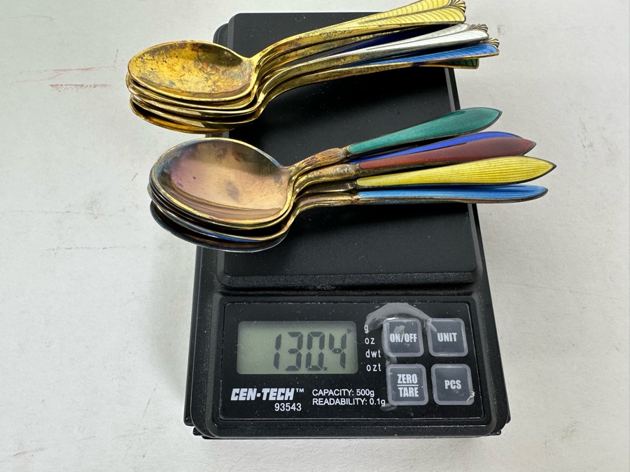 David-Andersen Norway Sterling Silver Enamel Spoons With Original Boxes 130.4g [Photo 13]