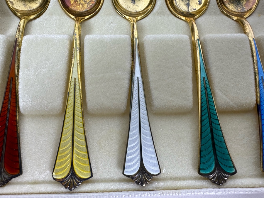 David-Andersen Norway Sterling Silver Enamel Spoons With Original Boxes 130.4g [Photo 4]