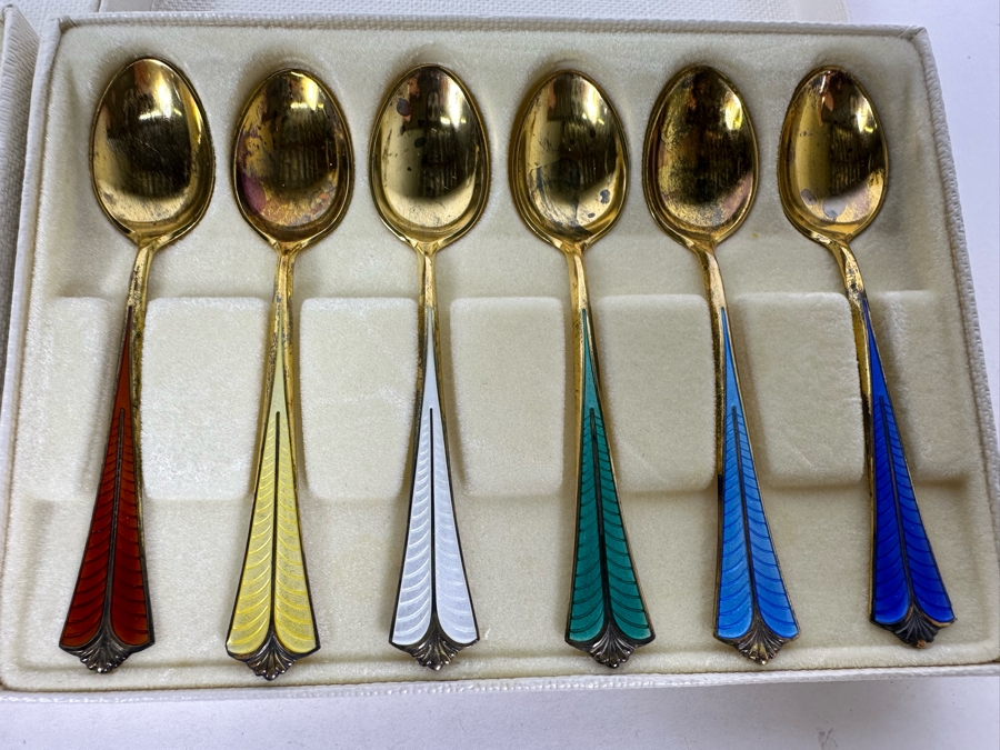 David-Andersen Norway Sterling Silver Enamel Spoons With Original Boxes 130.4g [Photo 3]