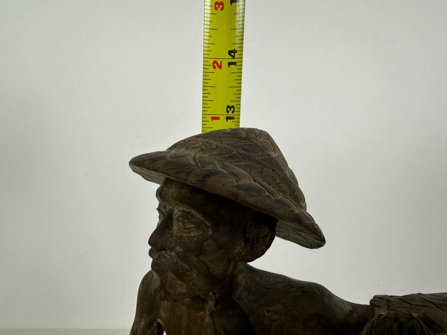 Vintage Indonesian Carved Wooden Sculpture Fisherman With Net 13H [Photo 4]