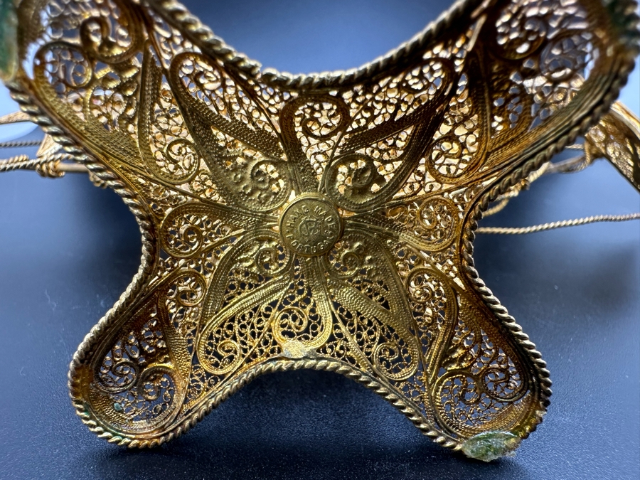 European Silver 835 Gilt Filigree Sailing Ship Sculpture Signed Made In Portugal 8W X 2D X 8.5H 129.7g [Photo 19]