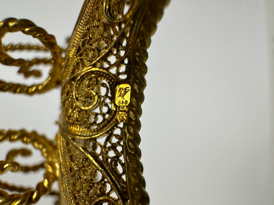 European Silver 835 Gilt Filigree Sailing Ship Sculpture Signed Made In Portugal 8W X 2D X 8.5H 129.7g [Photo 12]