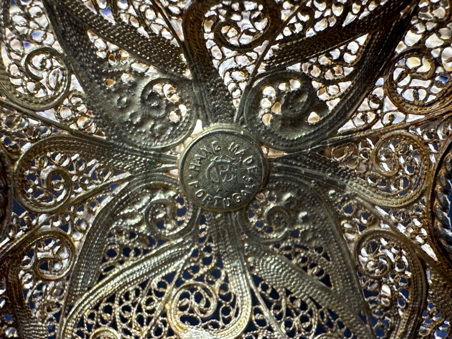 European Silver 835 Gilt Filigree Sailing Ship Sculpture Signed Made In Portugal 8W X 2D X 8.5H 129.7g [Photo 20]