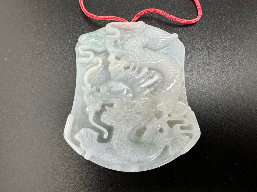 Relief Carved Jade Dragon Pendant 1.5W X 2H 23.6g [Photo 3]