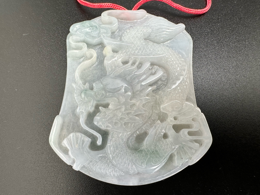 Relief Carved Jade Dragon Pendant 1.5W X 2H 23.6g [Photo 2]