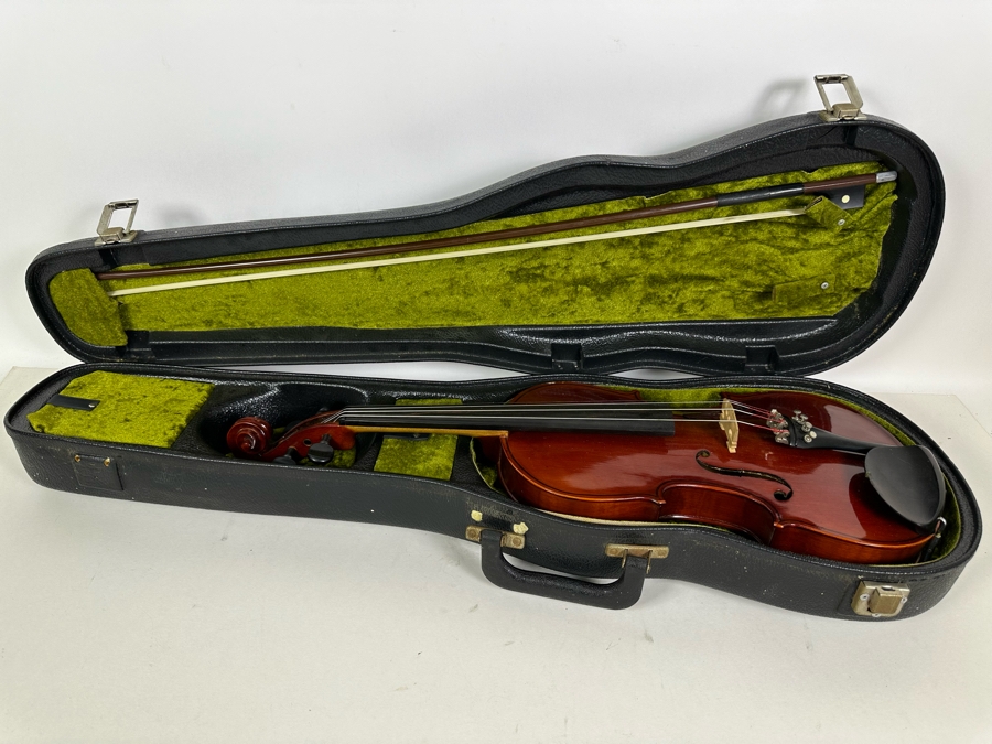 Wooden Violin Of Unknown Make 23L X 8.5W With Glasser Bow 29.5L And Case [Photo 3]