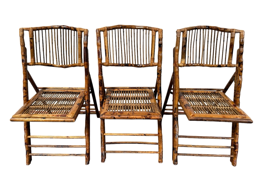Three Rattan Folding Chairs