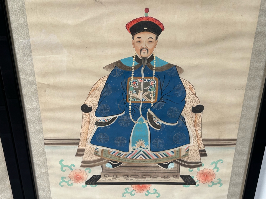 Pair Of Vintage Chinese Ancestor Paintings Framed 32.5W X 51H [Photo 3]