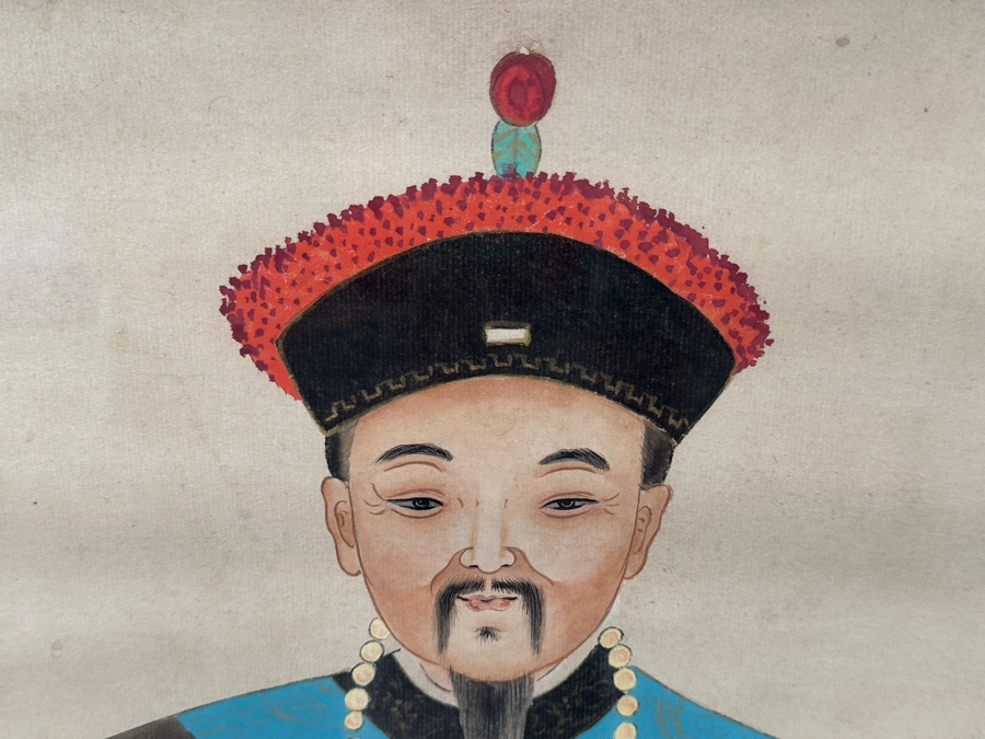 Pair Of Vintage Chinese Ancestor Paintings Framed 32.5W X 51H [Photo 4]